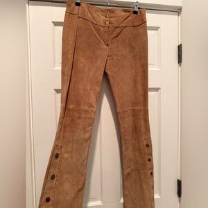 Arden b tan leather suede low rise snap bottom pants 4